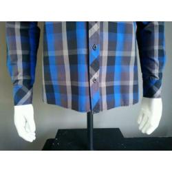 Minimum overhemd. Blauw Grijs Zwart Geruit. Maat S.
