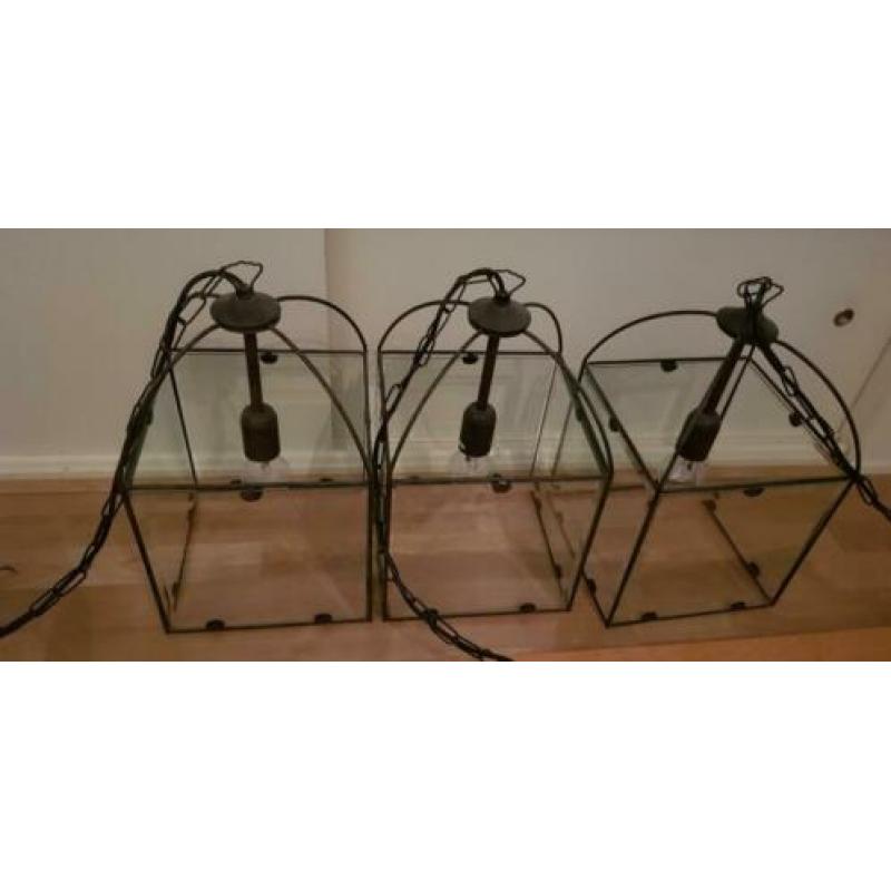 Hanglamp 3 stuks aan eiken plank
