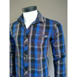 Minimum overhemd. Blauw Grijs Zwart Geruit. Maat S.