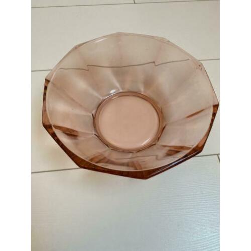 Schaal salade roze persglas chips vintage glas glazen