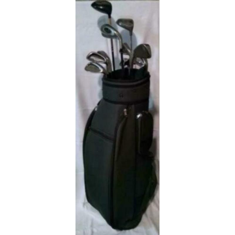 Golftas met 11 clubs, donker groen