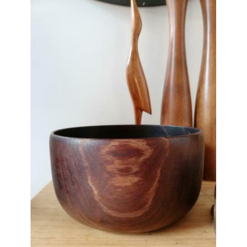 Houten beeld kandelaar fruitschaal 70’s Kuuqs