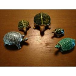 5 schildpad zilver doosje keramiek aardewerk beeldje