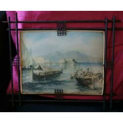 Vintage nostalgie prenten achter bol glas Italië Vissers
