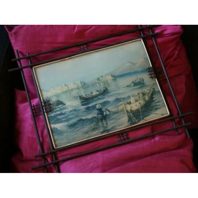Vintage nostalgie prenten achter bol glas Italië Vissers