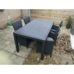 Mooie tuinset met 4 stoelen incl. kussens antraciet/zwart