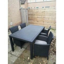 Mooie tuinset met 4 stoelen incl. kussens antraciet/zwart