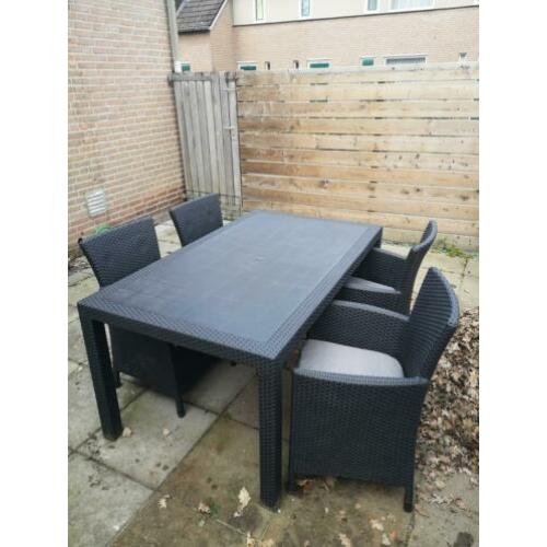 Mooie tuinset met 4 stoelen incl. kussens antraciet/zwart