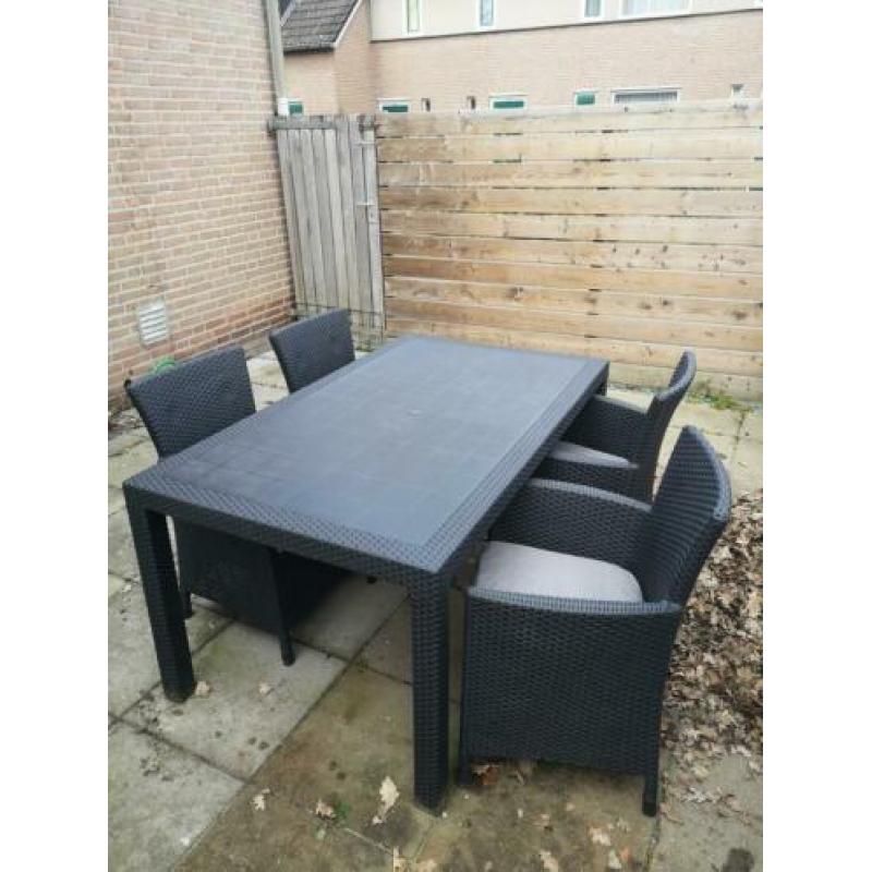 Mooie tuinset met 4 stoelen incl. kussens antraciet/zwart