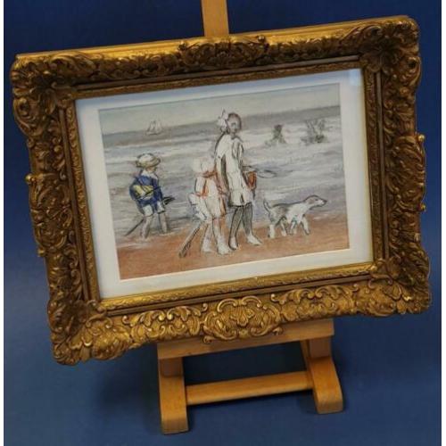 pastel - ongesigneerd - strandgezicht - zeegezicht - lijst