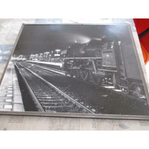 Zwart/wit foto schilderij van stoomlocomotief