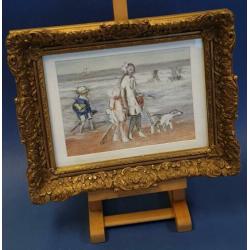 pastel - ongesigneerd - strandgezicht - zeegezicht - lijst