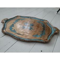 Retro vintage dienblad hout goud blauw