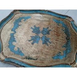 Retro vintage dienblad hout goud blauw