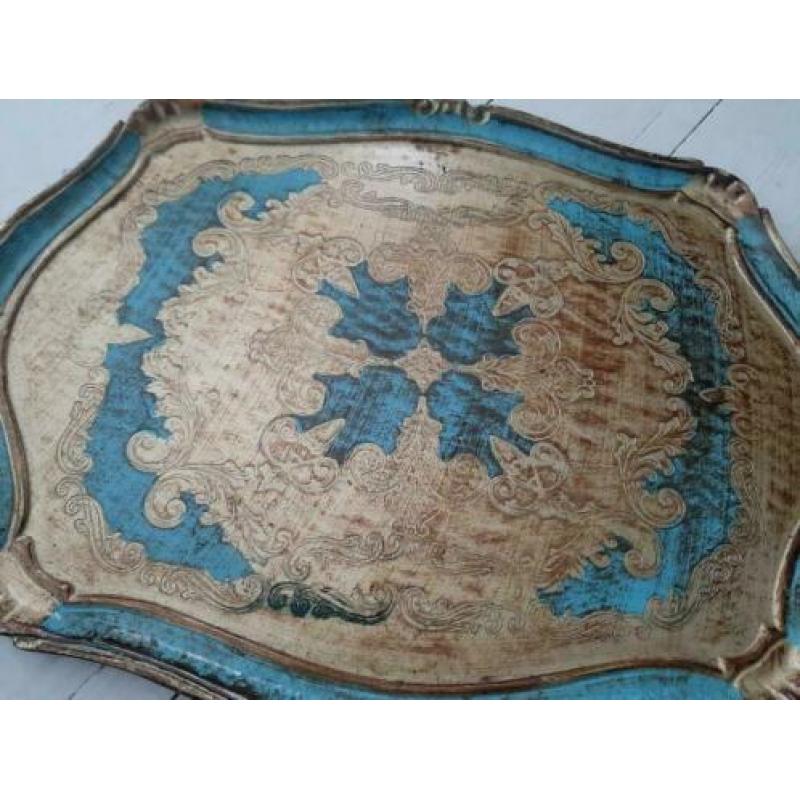 Retro vintage dienblad hout goud blauw