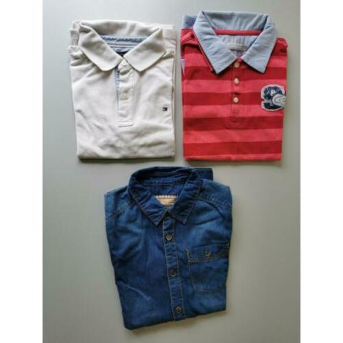 2 Polo-Shirts + 1 bloes, lange mouw in maat 152 (Hilfiger)