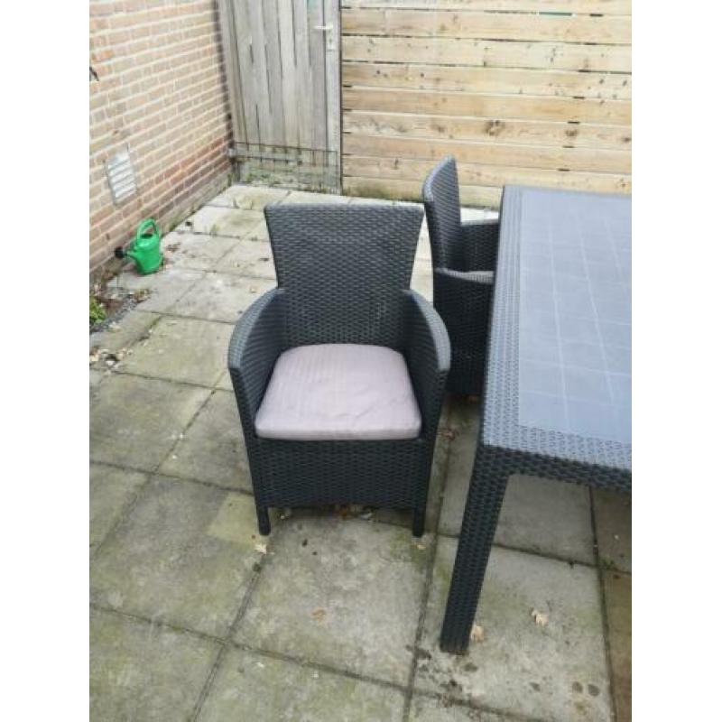 Mooie tuinset met 4 stoelen incl. kussens antraciet/zwart
