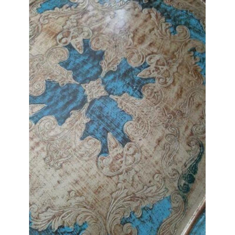 Retro vintage dienblad hout goud blauw