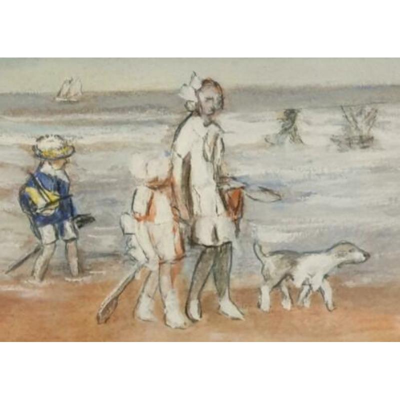 pastel - ongesigneerd - strandgezicht - zeegezicht - lijst