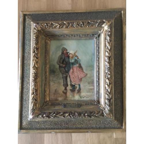 Olieverfschilderij M.Pallot, couple dans la bourrasque