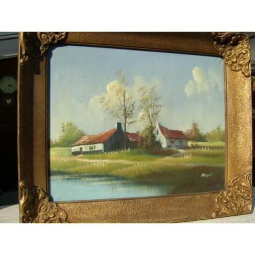 Schilderij met barok lijst landschap