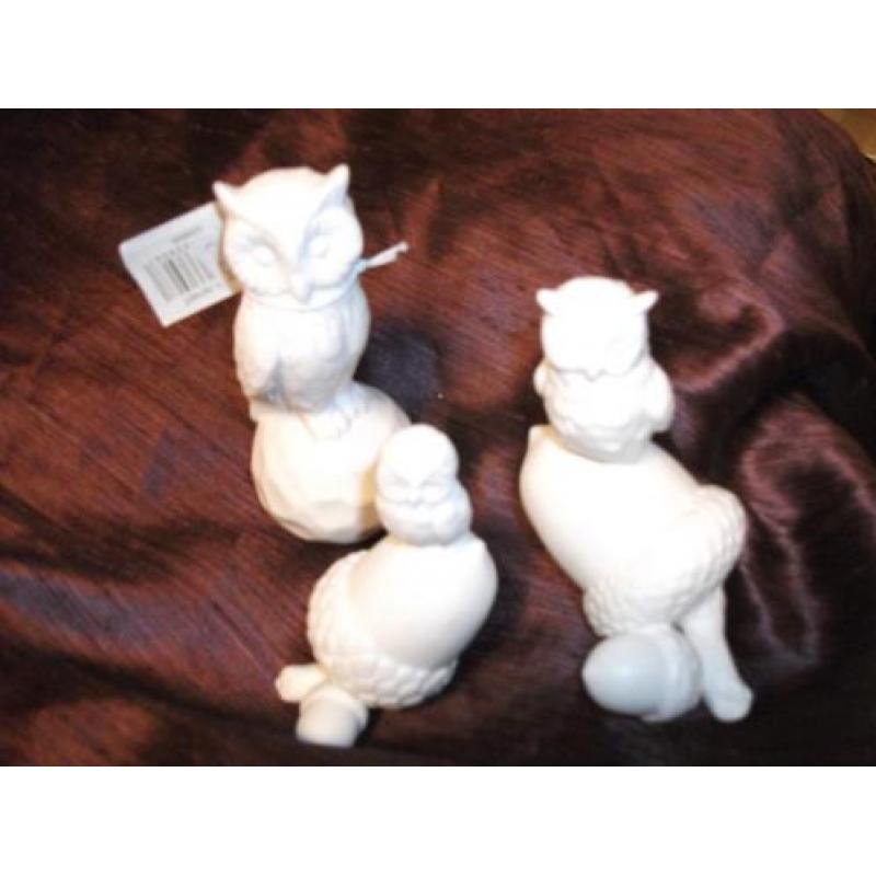 Partij Witte Uilen Gips / Decoratie Uil (nieuw) 50 x